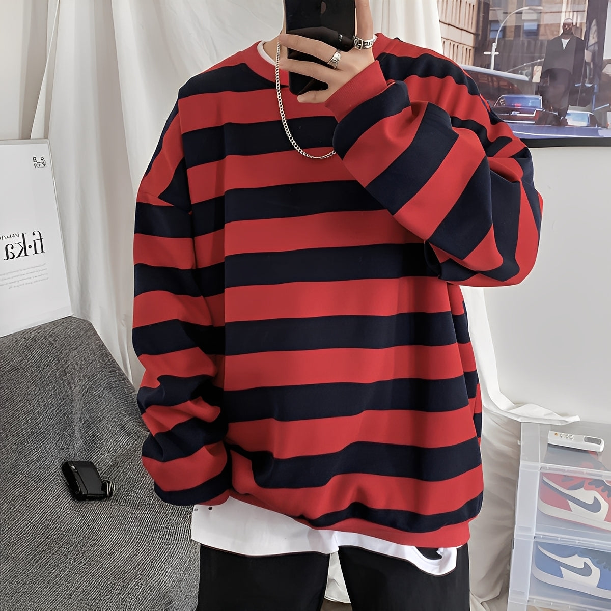 Herren Oversized-Pullover Streifen