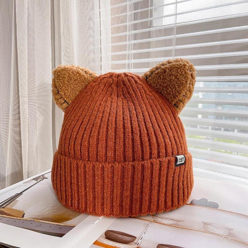 Damen Wintermütze Weich Strickmütze Katzenohr