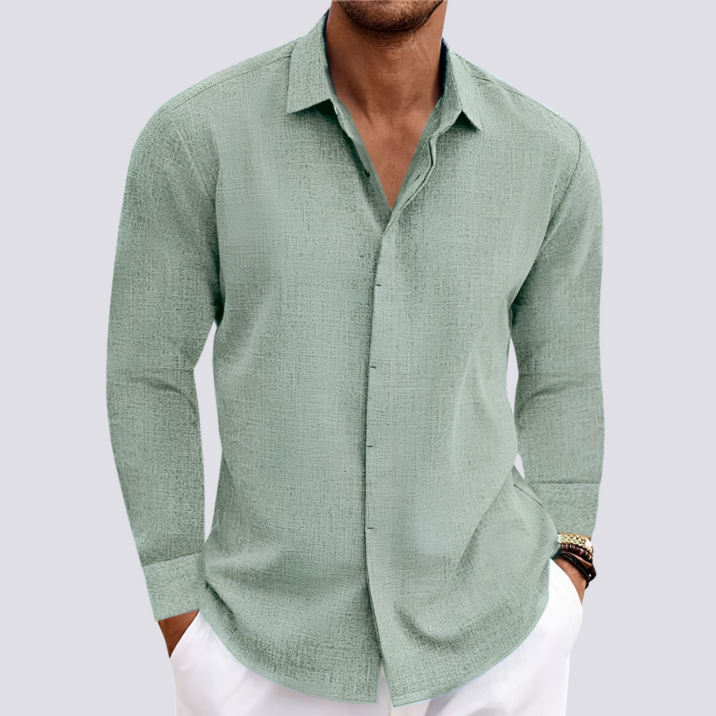 Herren Langarmshirt Lässig Baumwolle Weiß