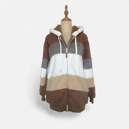 Triswina Damen Oversized Jacke mit Kapuze Gestreift