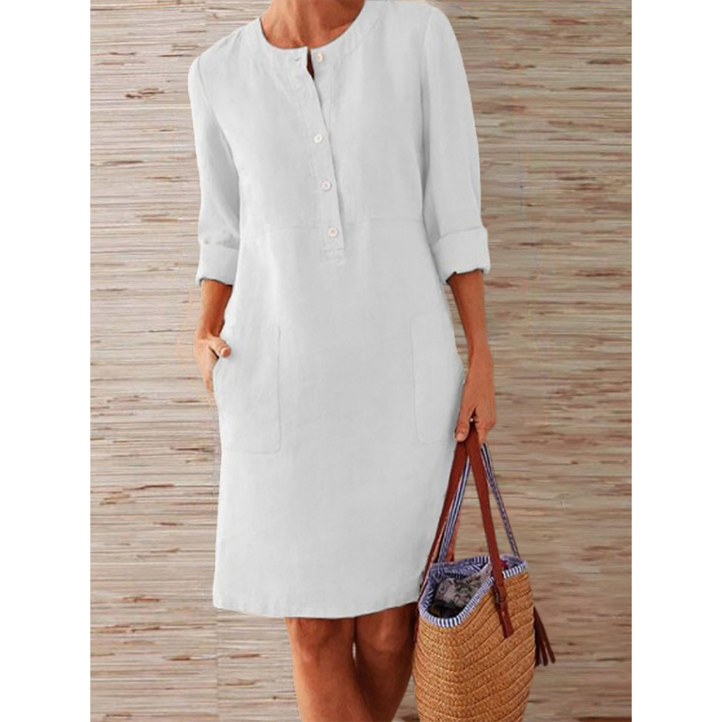 Damen Kleid Elegantes Unifarbenes Leichtes