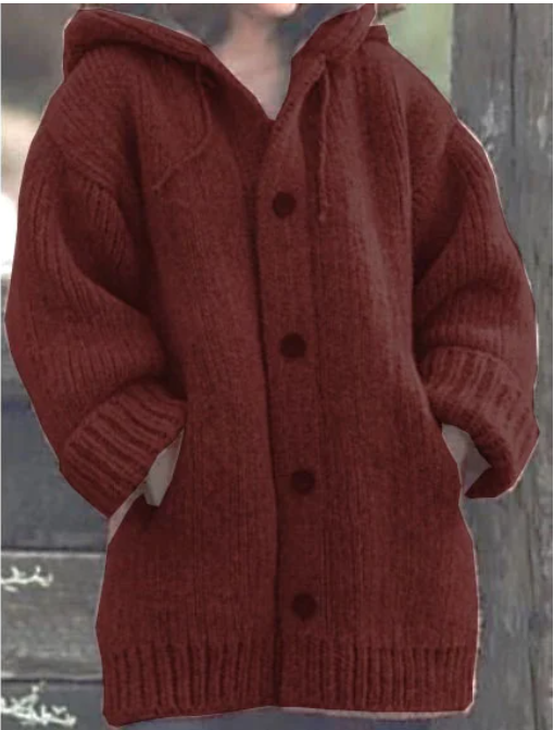 Norvielle Damen Strickjacke Kapuze Knöpfe