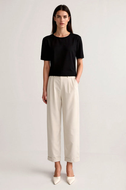 Damen Wide-Leg-Hose Hochtaillierter Bund Kleidhose