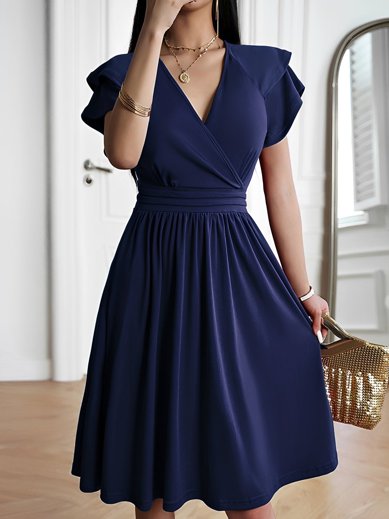 Damen V-Ausschnitt Kleid Elegantes Abendkleid