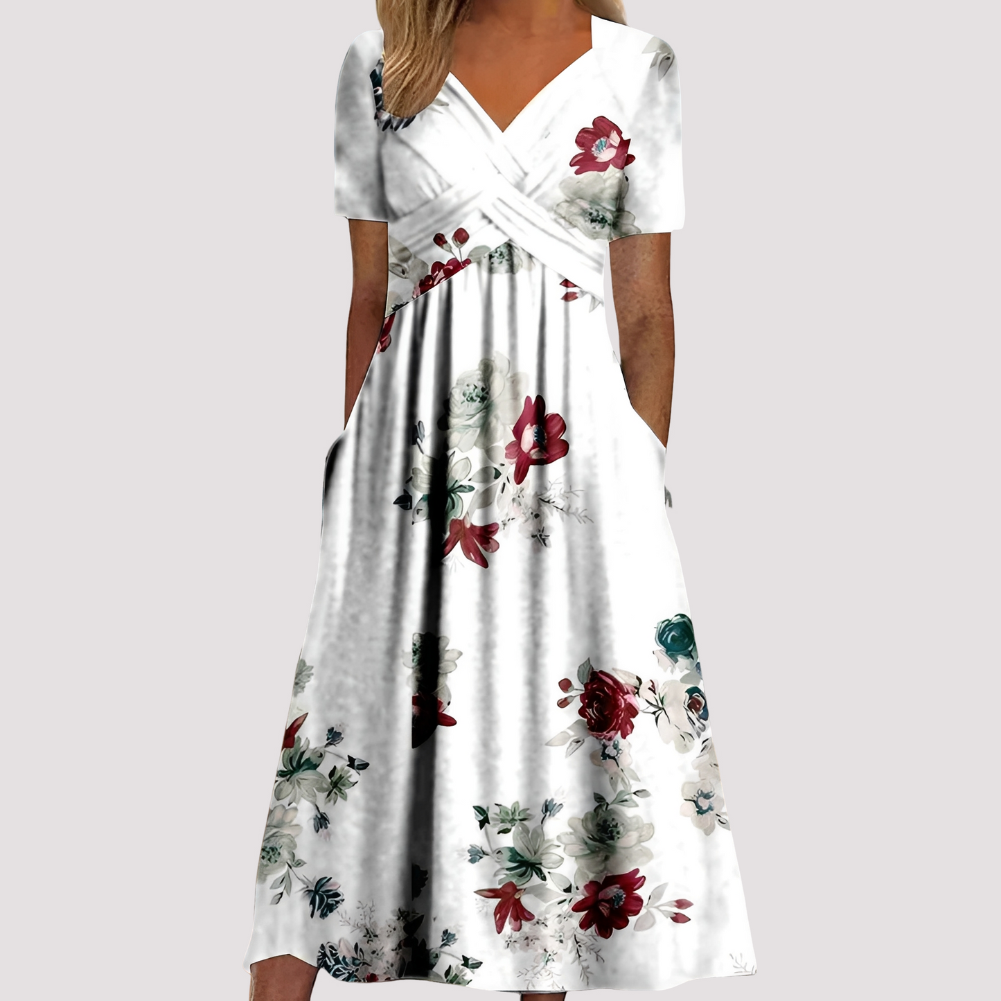 Damen Midikleid V-Ausschnitt Stilvoll