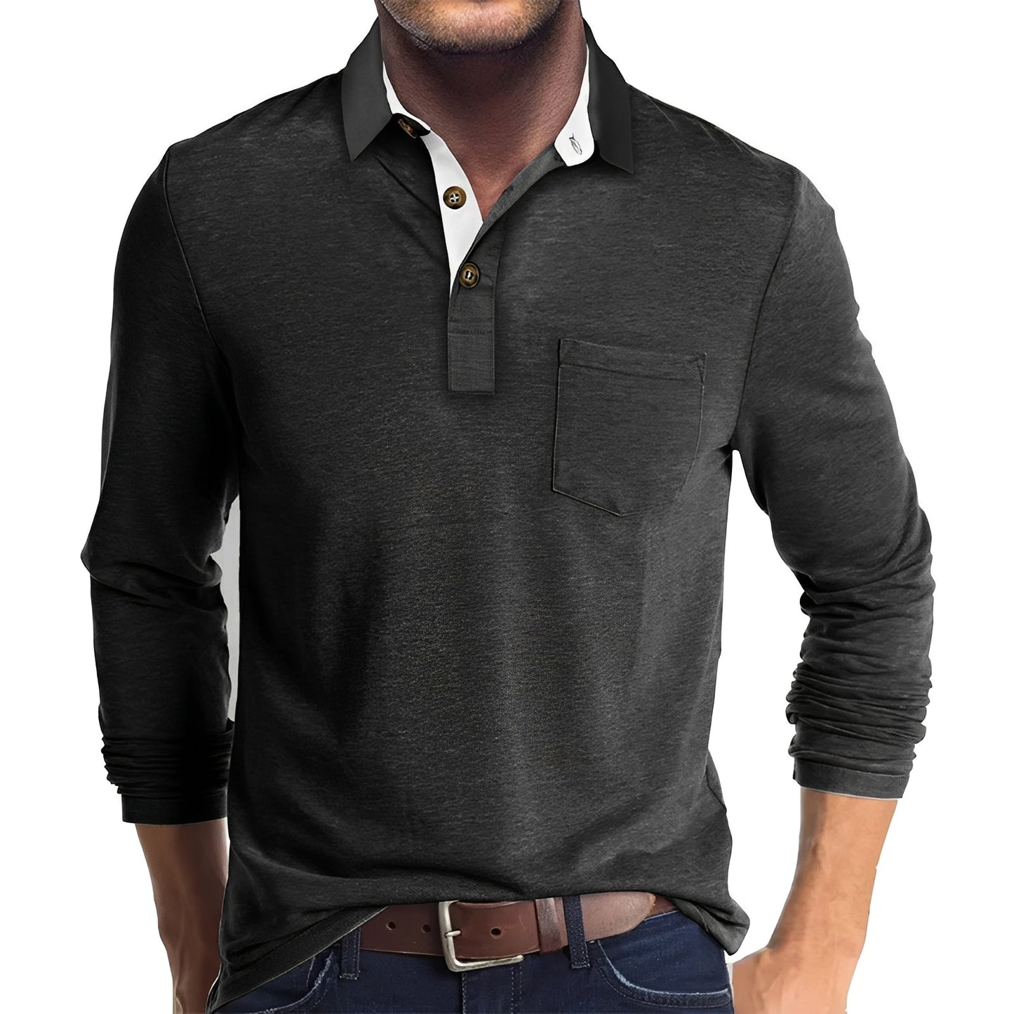 Herren Langarm-Poloshirt Baumwolle Vielseitig Beige