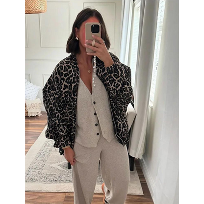 Norvielle Damen Bomberjacke Leopardenmuster