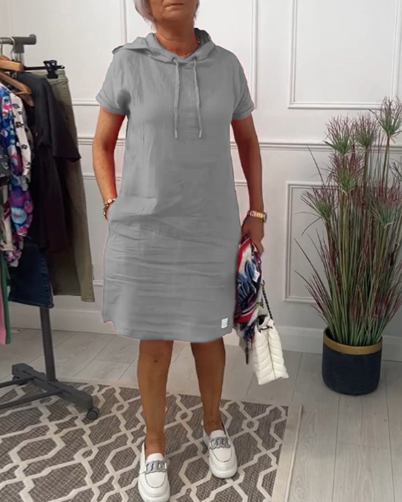 Norvielle Damen Freizeitkleid Kurzarm Kapuze