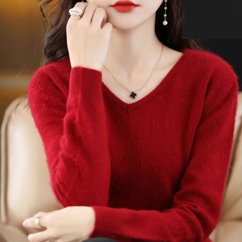 Damen V-Ausschnitt Pullover Leichter Strick