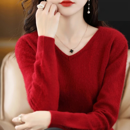 Damen V-Ausschnitt Pullover Leichter Strick