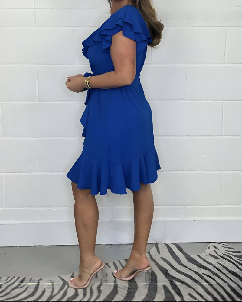 Damen Rüschenkleid V-Ausschnitt Elegantes Design