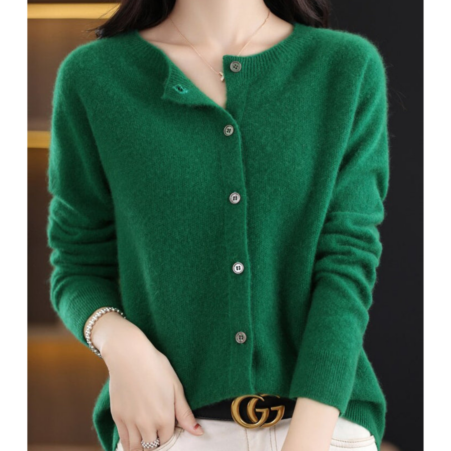 Norvielle Damen Strickjacke Merinowoll O-Ausschnitt