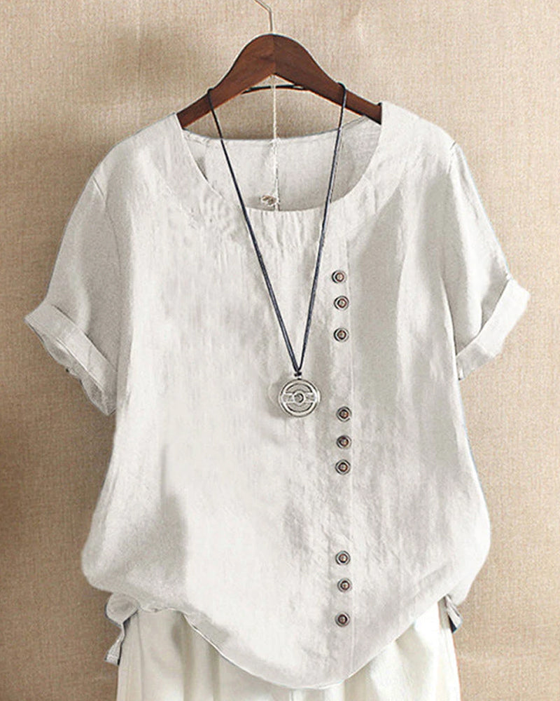 Damen Bluse Kurzarm Knöpfe Vorne