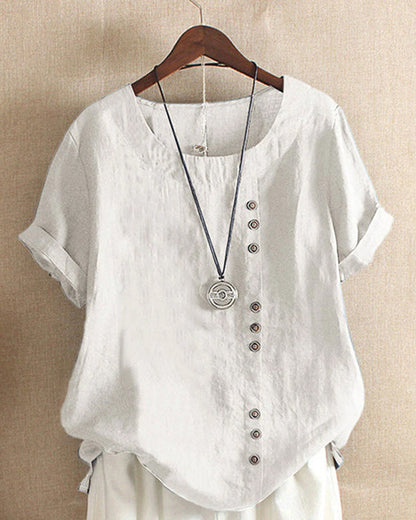 Damen Bluse Kurzarm Knöpfe Vorne