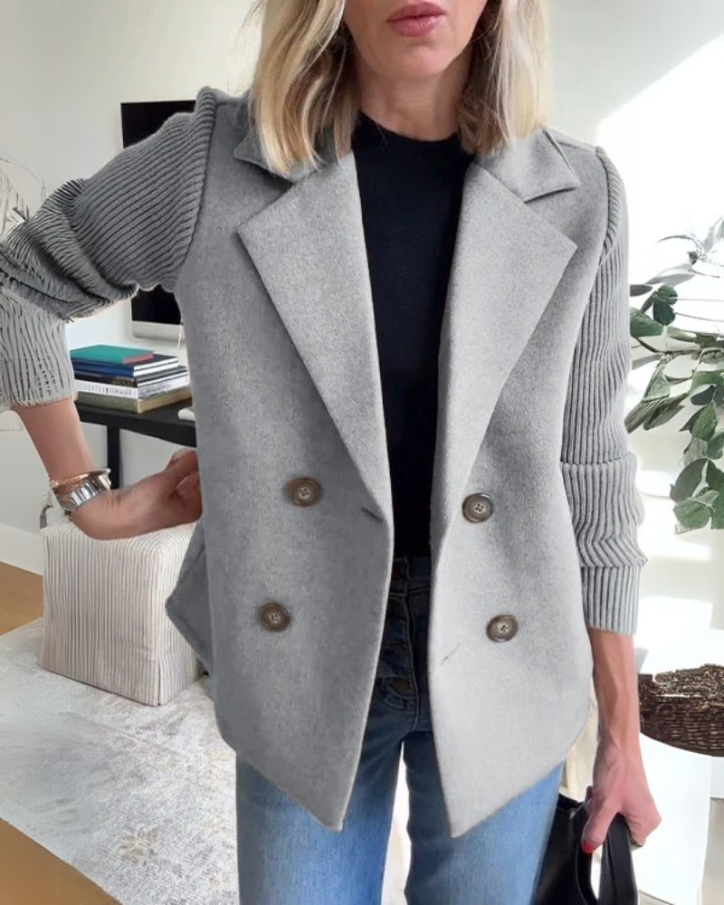 Damen Knit-Blazer-Weste Klassisches Revers Elastisch Beige