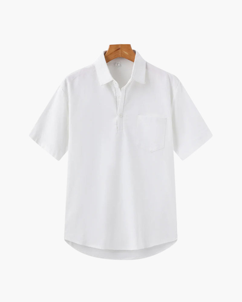 Herren Poloshirt Leinen Sommer Brusttasche Beige