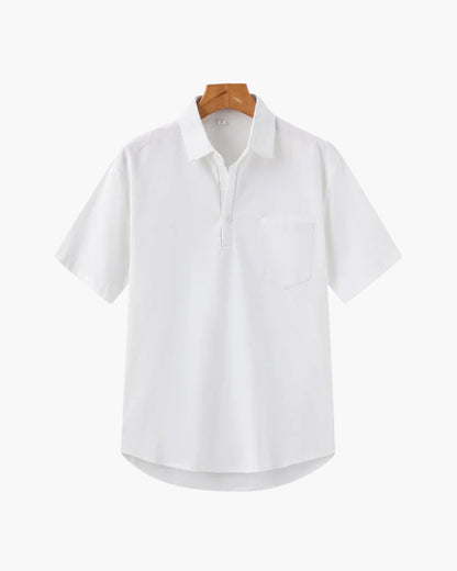 Herren Poloshirt Leinen Sommer Brusttasche Beige