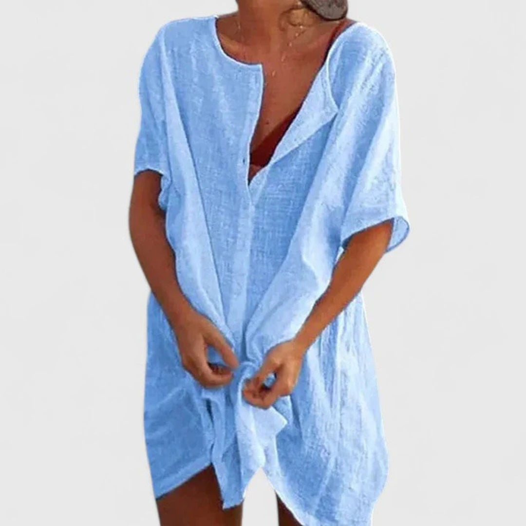 Damen Strandkleid mit Knopfleiste und Shorts Überwurf Leicht