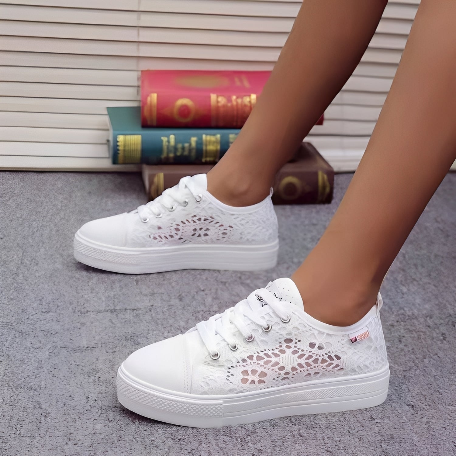 Damen Plateau-Schnürsneaker Lässig Schwarz - Norvielle