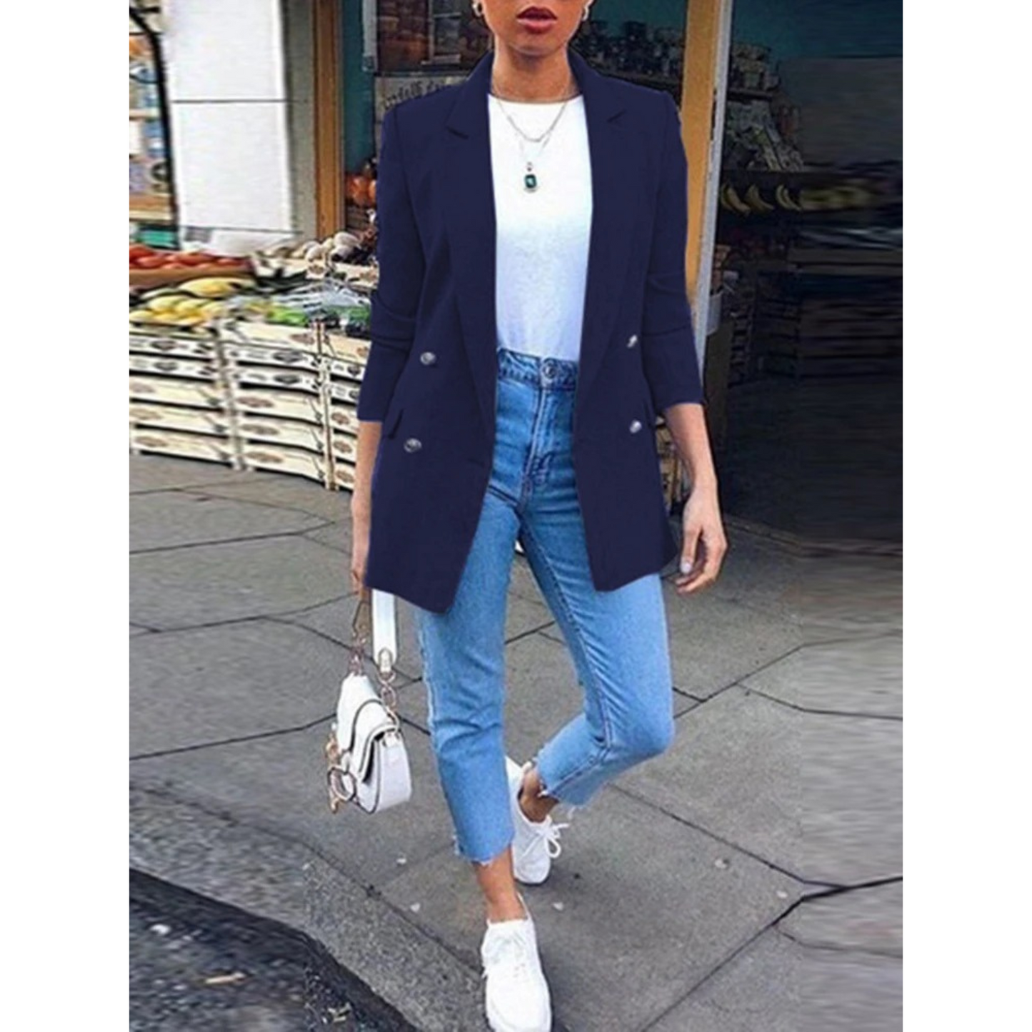 Norvielle Damen Blazer Mittellang Einfarbig