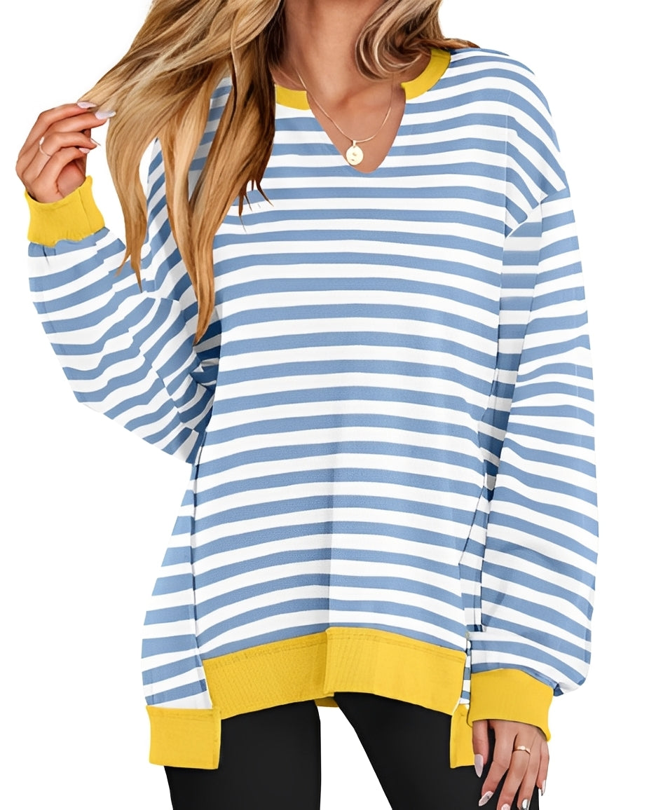 Damen Pullover Gestreift V-Ausschnitt Lässig