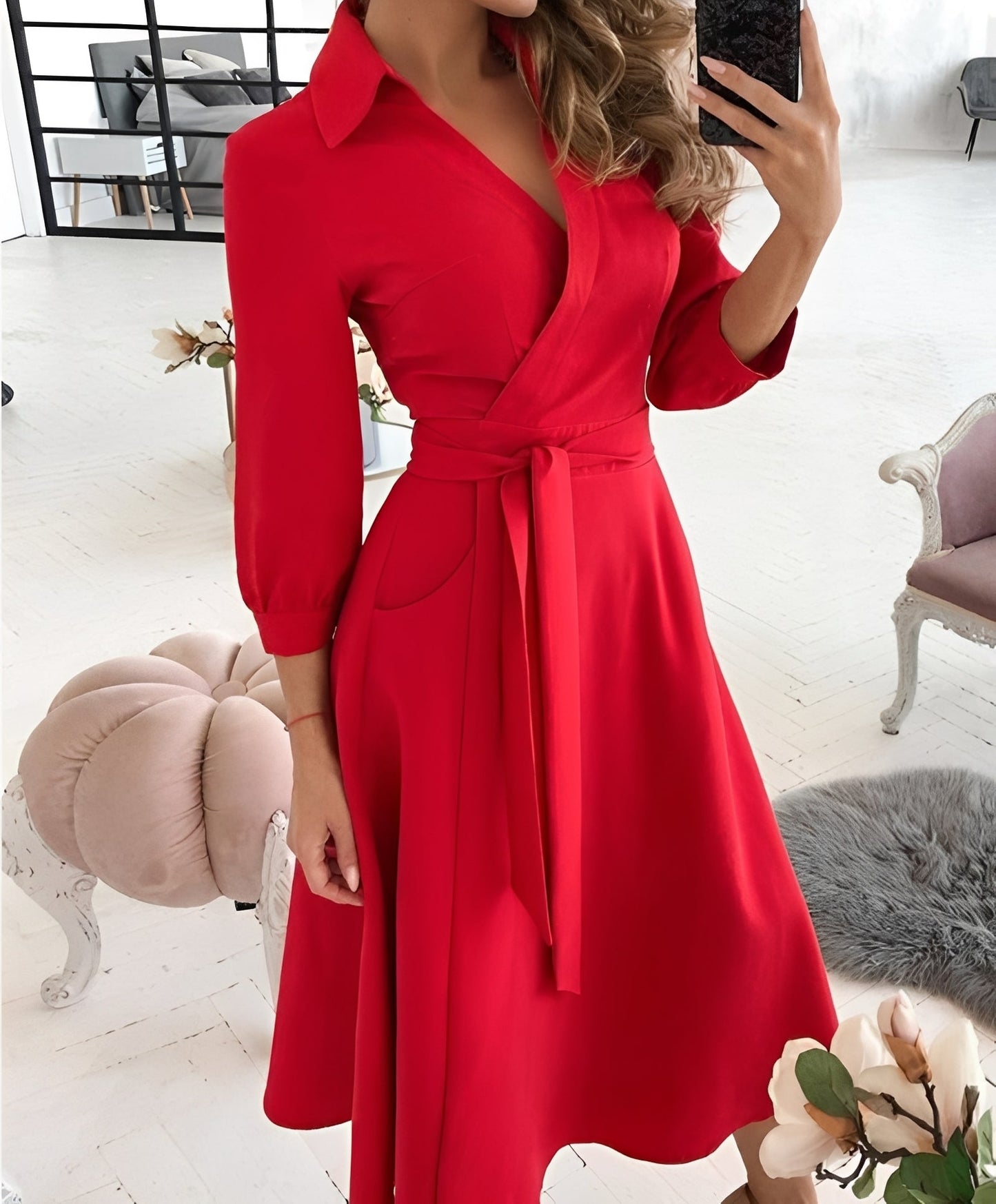 Damen Kleid mit Gürtel Stilvoll