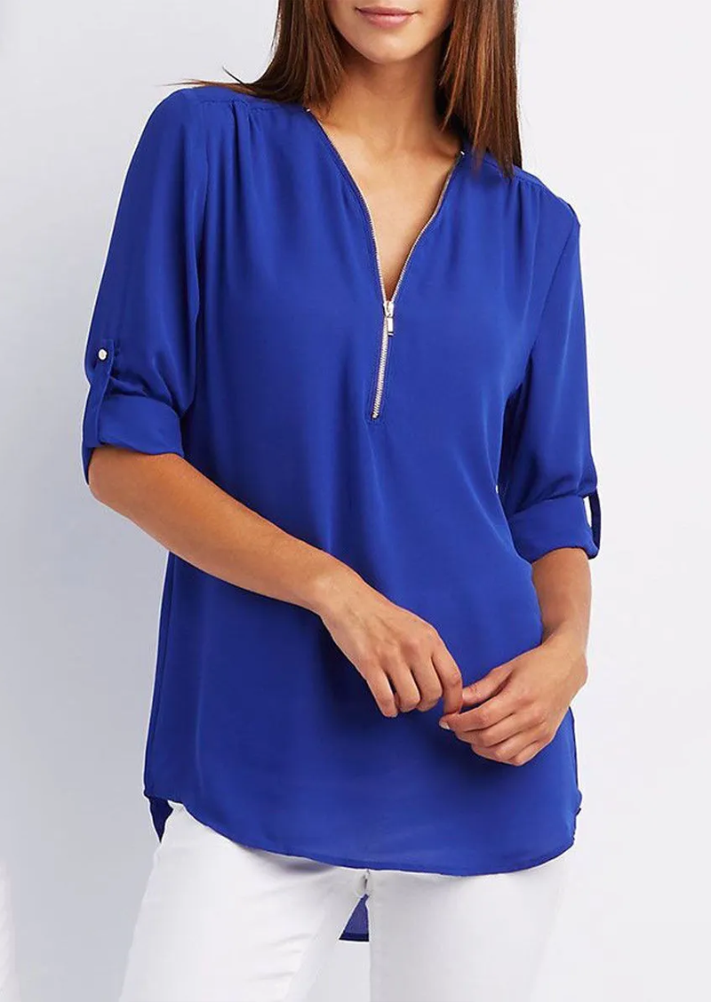 Damen Chiffonbluse Reißverschluss