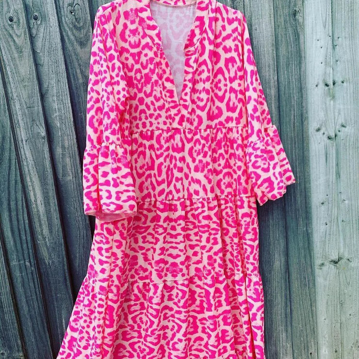 Damen Sommerkleid Leopardenmuster