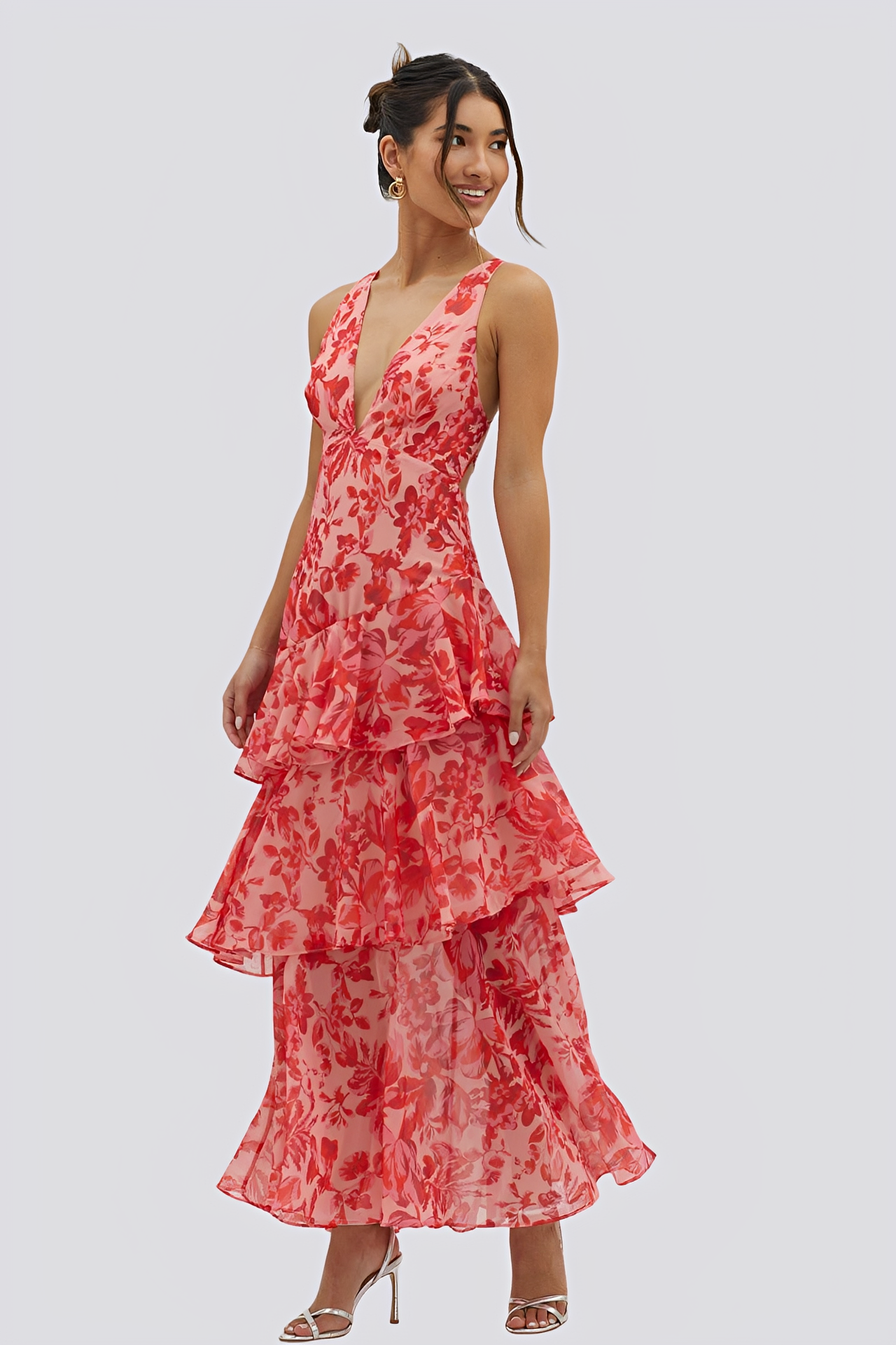 Damen Maxikleid Rückenfrei Blumenmuster