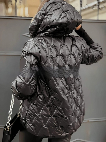 Damen Winterjacke Kurz Reißverschluss Kapuze