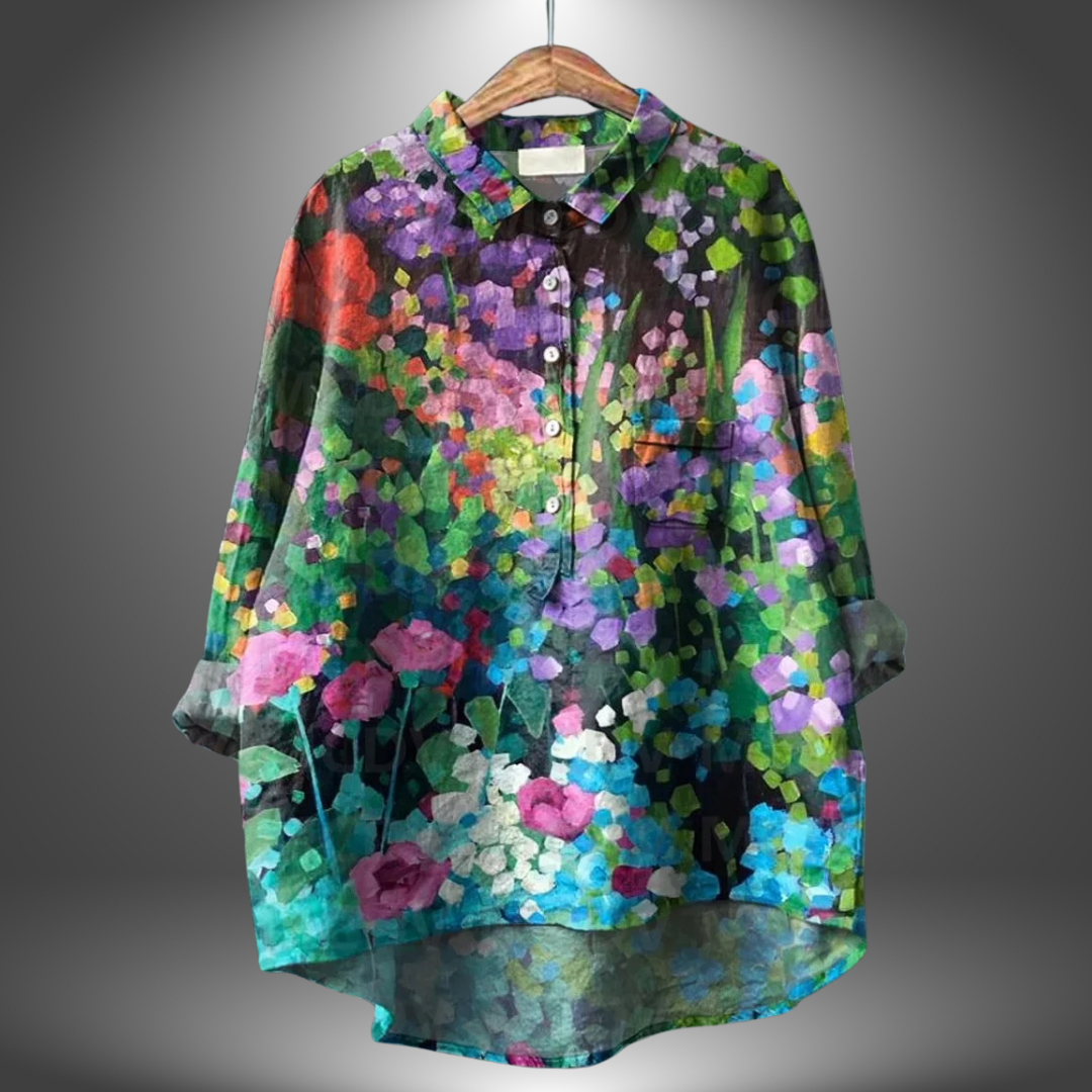 Damen Bluse Langarm Blumenmuster - Norvielle