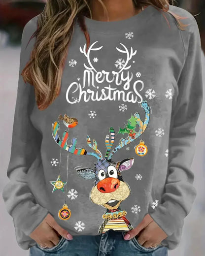 Damen Weihnachtspullover Rentier Motiv Warm