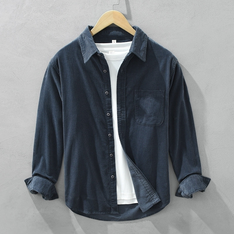 Herren Langarm-Overshirt Lässig Baumwolle Beige