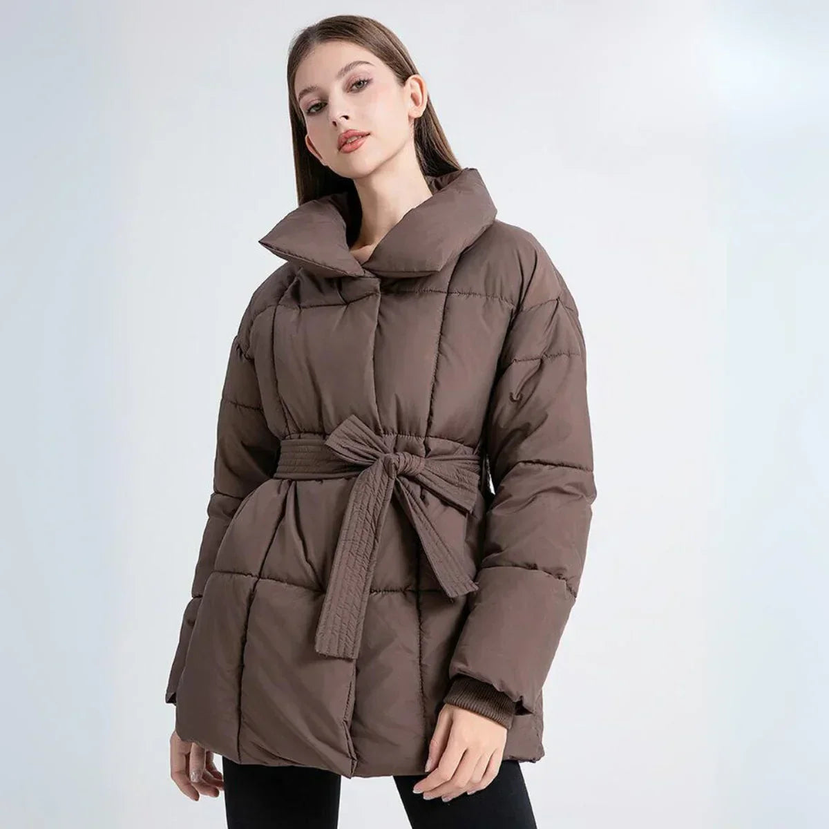 Damen Winterjacke Taillierte mit Gürtel Schwarz - Norvielle