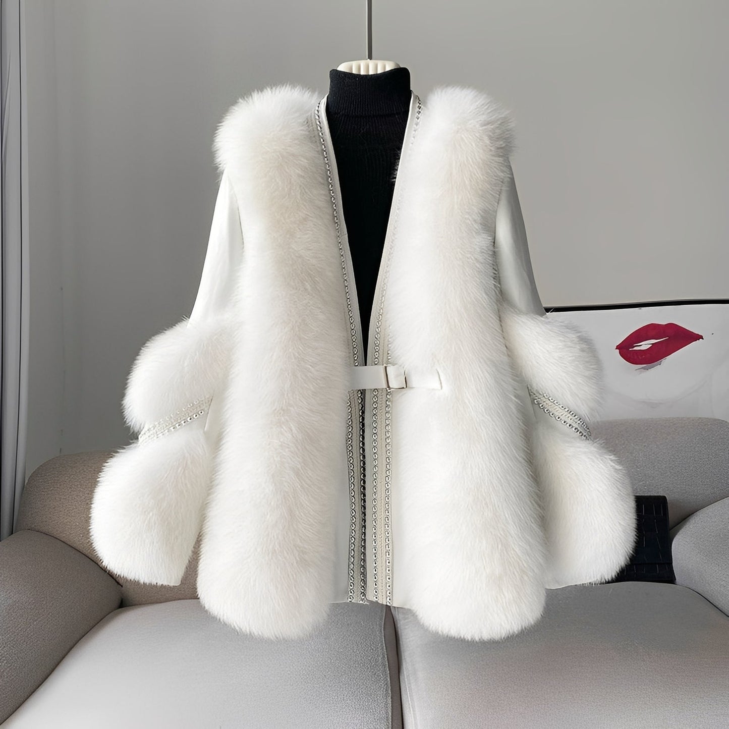 Damen Pelzmantel Stilvoll Warm