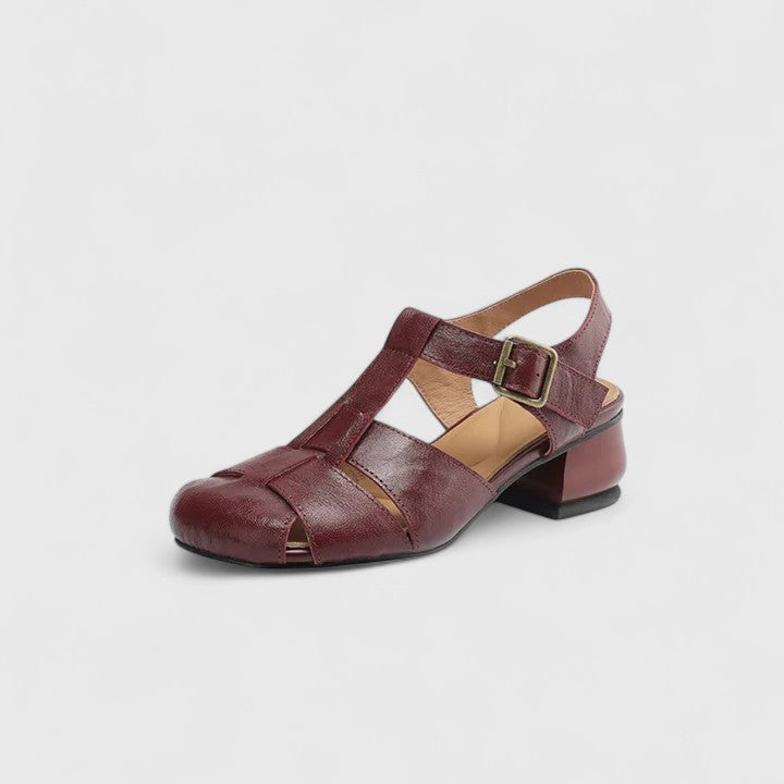 Damen Vintage-Sandalen Peeptoe Blockabsatz