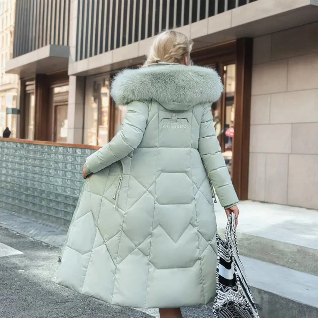 Damen Winterjacke Lang Kapuze Fellbesatz
