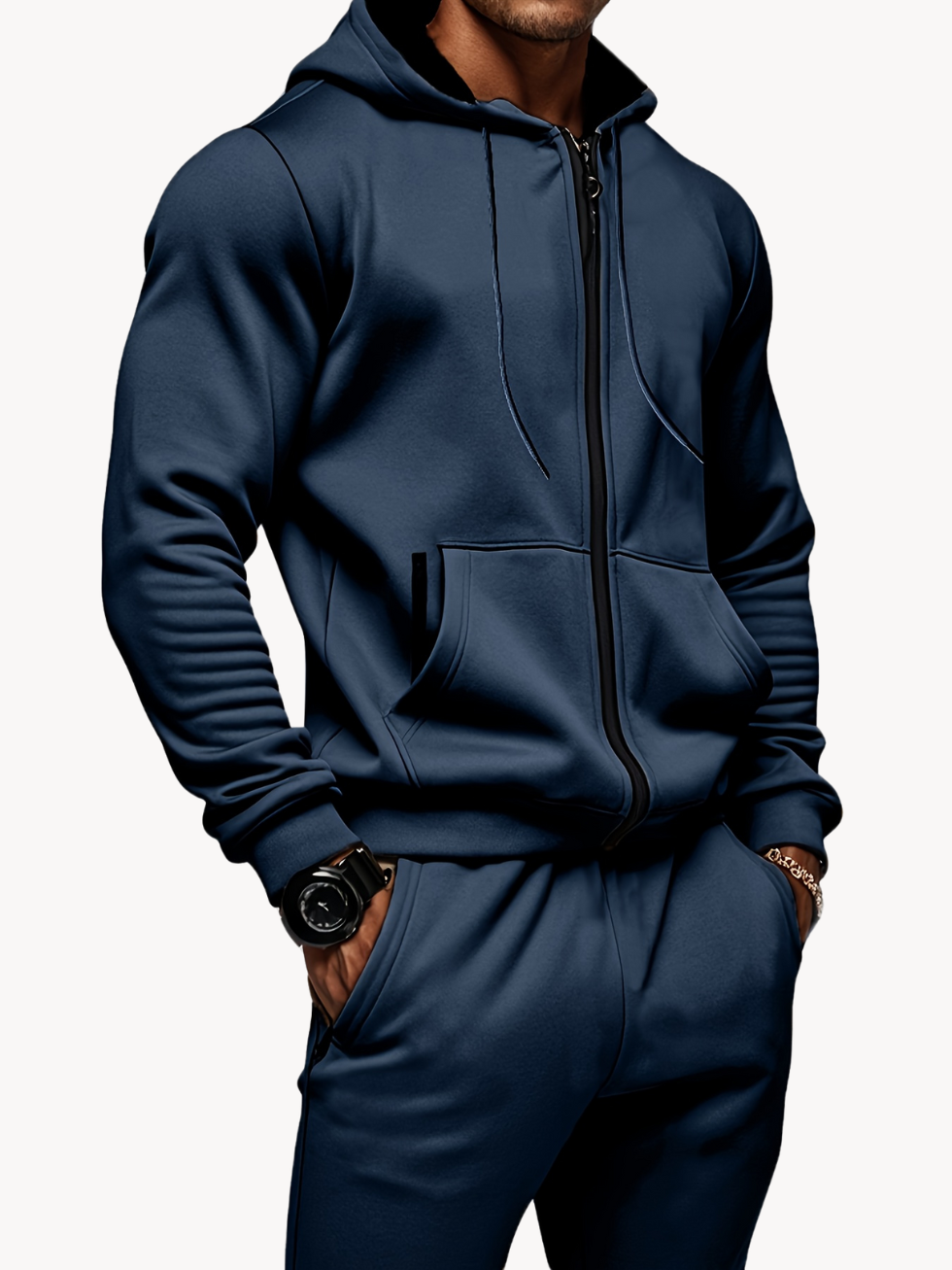 Herren Sport Set Marineblau Hoodie Jogginghose