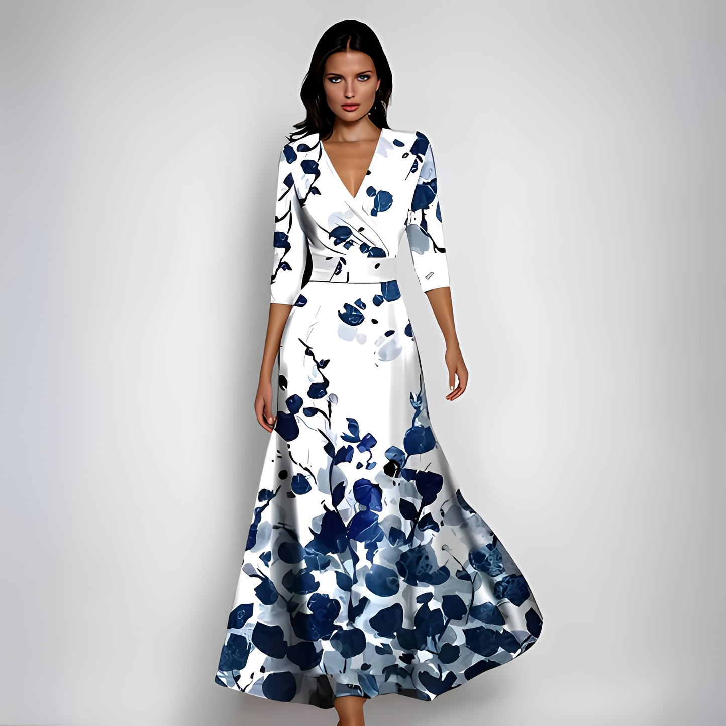 Damenkleid Blumenmuster Midi Grüün