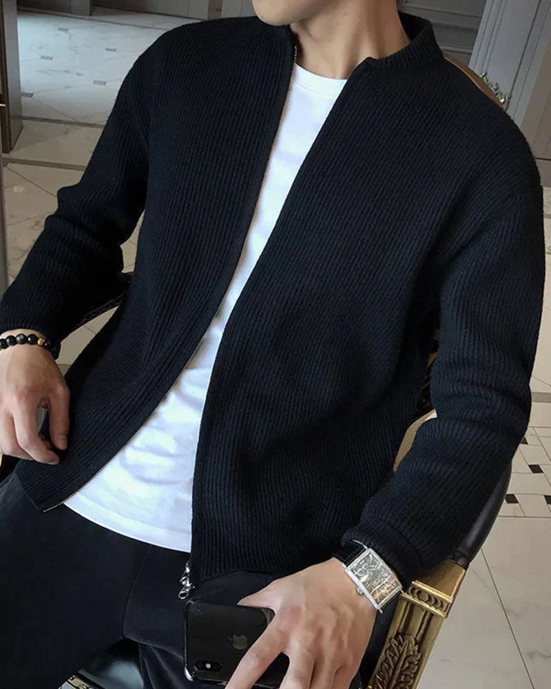 Bennett Herren Strickjacke Rippstrick Reißverschluss Dunkelblau
