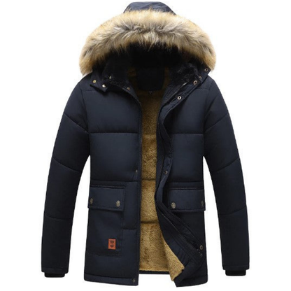 Herren Winterparka Warm Gefüttert Abnehmbare Fellkapuze