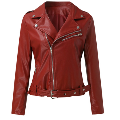 Damen Bikerjacke Leder Gürtel Reißverschluss