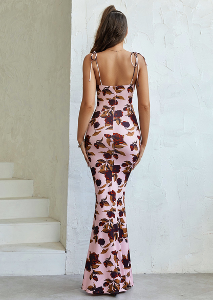 Damen Maxikleid Blumenmuster Schleifen Sommer