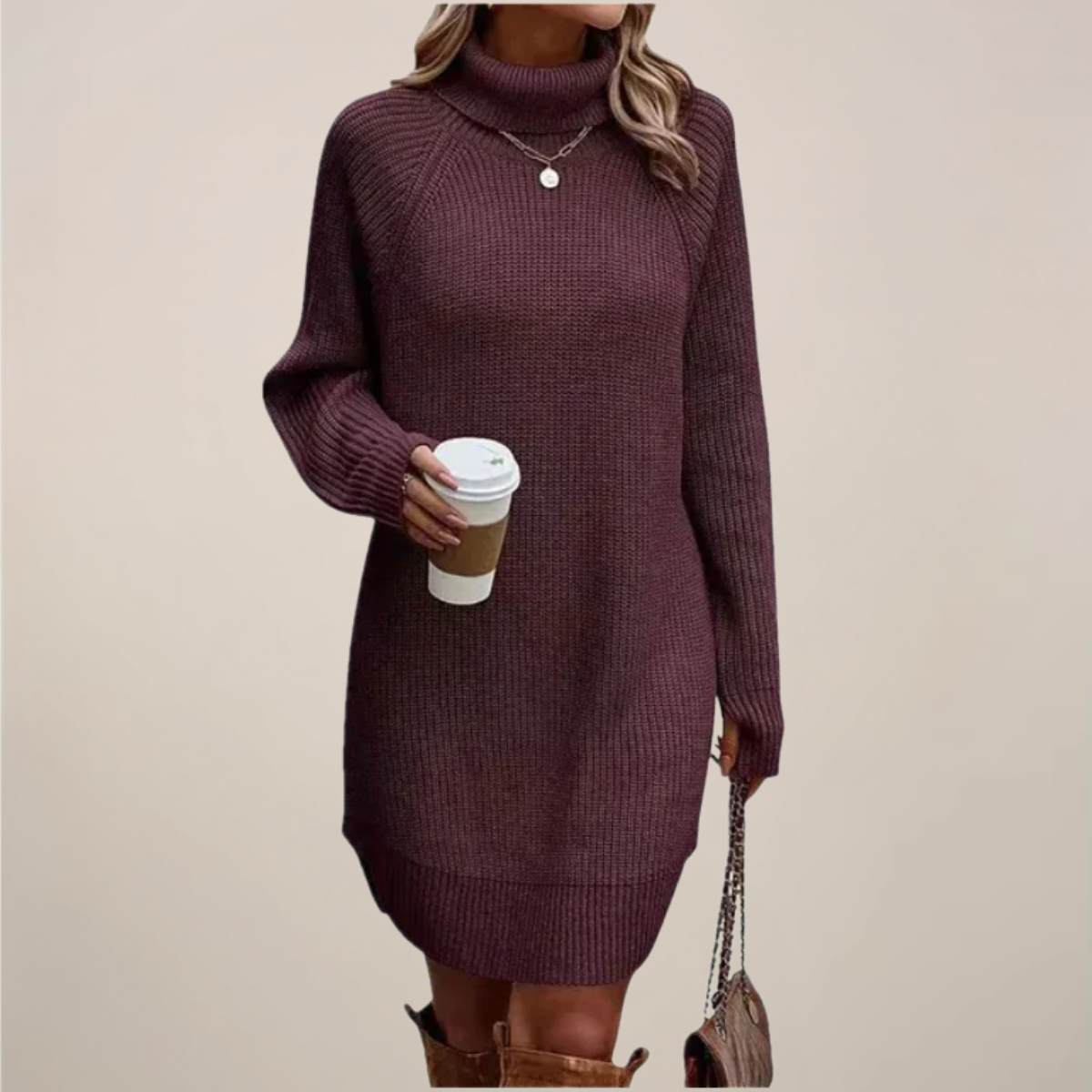 Damen Rollkragen-Pulloverkleid Langärmlig
