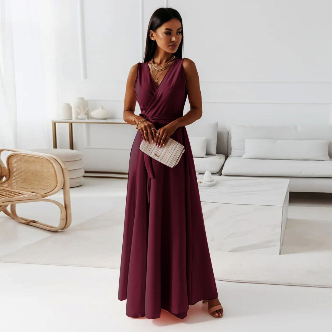 Viviane Damen Wickelmaxikleid Elegantes Hochzeitsgastkleid