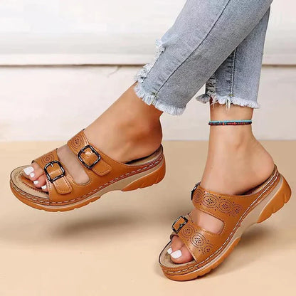 Damen Plateausandalen Doppelriemen Verstellbar Offen Schwarz - Norvielle