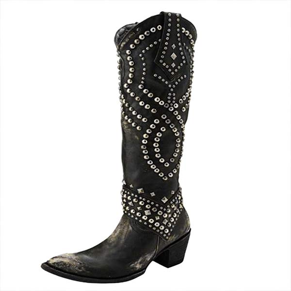 Norvielle Damen Cowboystiefel Absatzleder