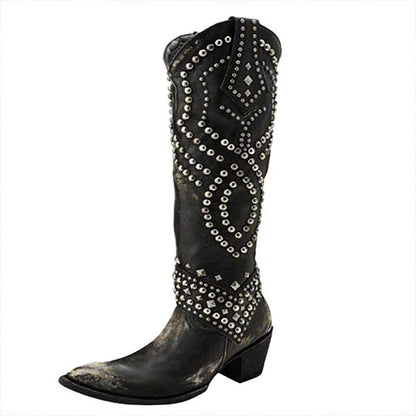 Norvielle Damen Cowboystiefel Absatzleder