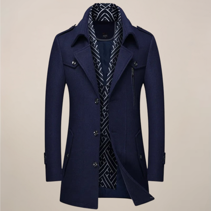 Herren Wintermantel Lang Knöpfe Maßgeschneiderter Woll-Look Schwarz - Norvielle