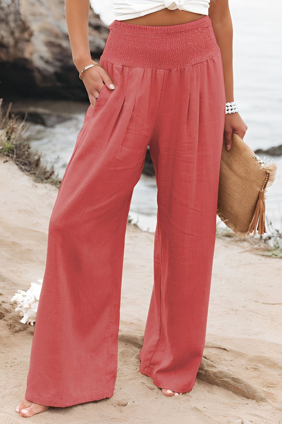 Damen Hochtaillierhose Weites Bein
